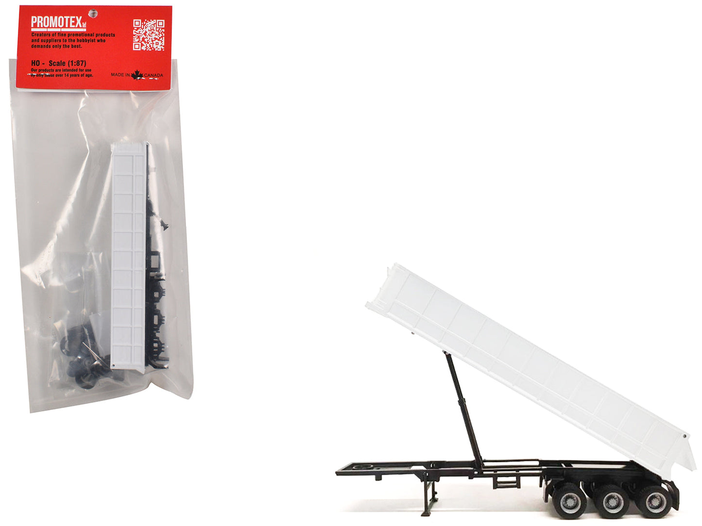 3-Axle Dump Trailer White 1/87 (HO) Plastic Model by Promotex free shipping USA