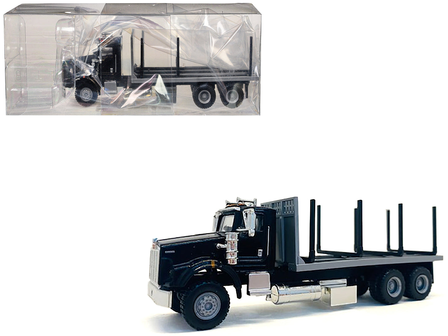Kenworth T800 Stake Bed Truck Black 1/87 (HO) Plastic Model Car by Promotex free shipping USA