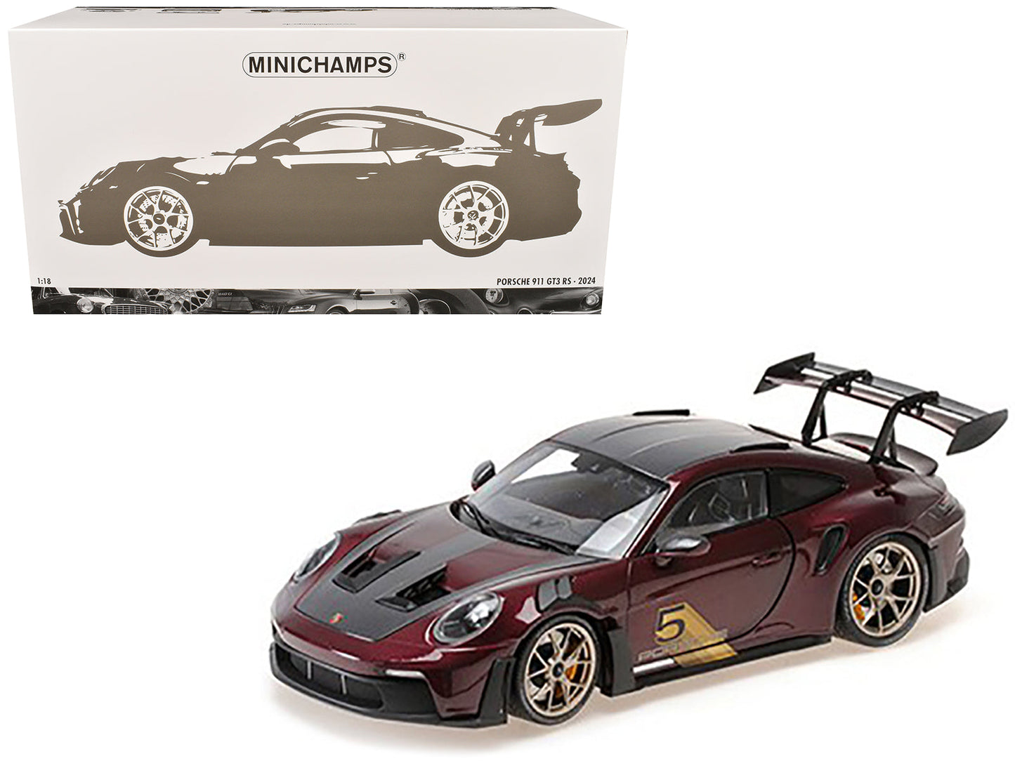 2024 Porsche 911 GT3 RS #5 Purple with Carbon Top and Hood Stripes Limited Edition to 400 pieces Worldwide 1/18 Diecast Model Car by Minichamps free shipping USA