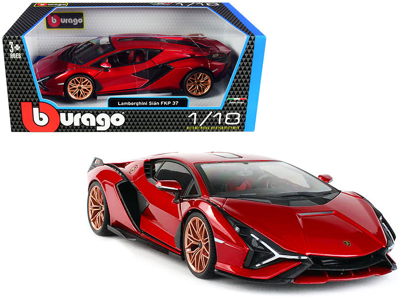 Lamborghini Sian FKP 37 Red with Copper Wheels 1/18 Diecast Model Car by Bburago free shipping USA