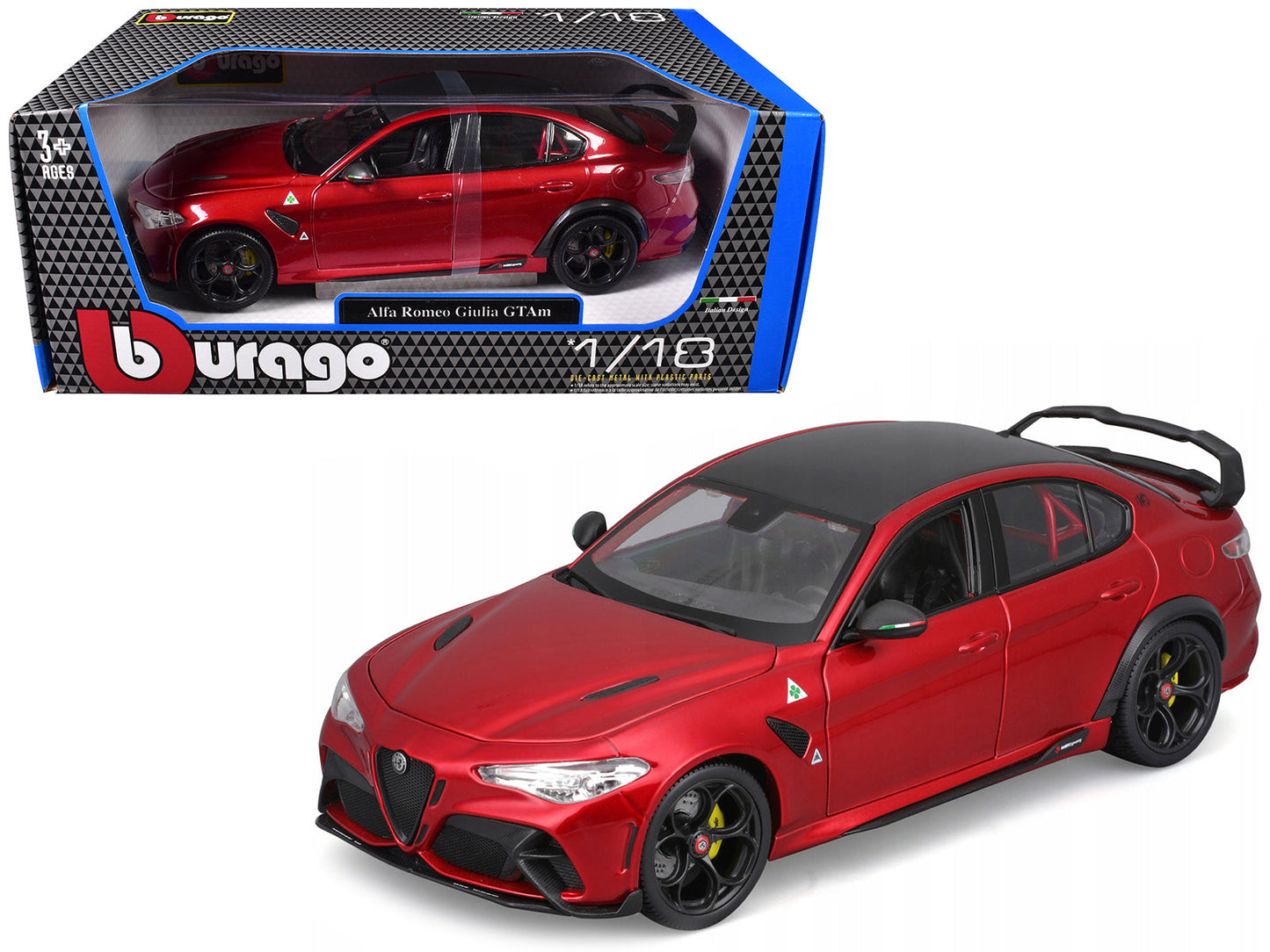 Alfa Romeo Giulia GTAm Red Metallic with Carbon Top 1/18 Diecast Model Car by Bburago free shipping USA