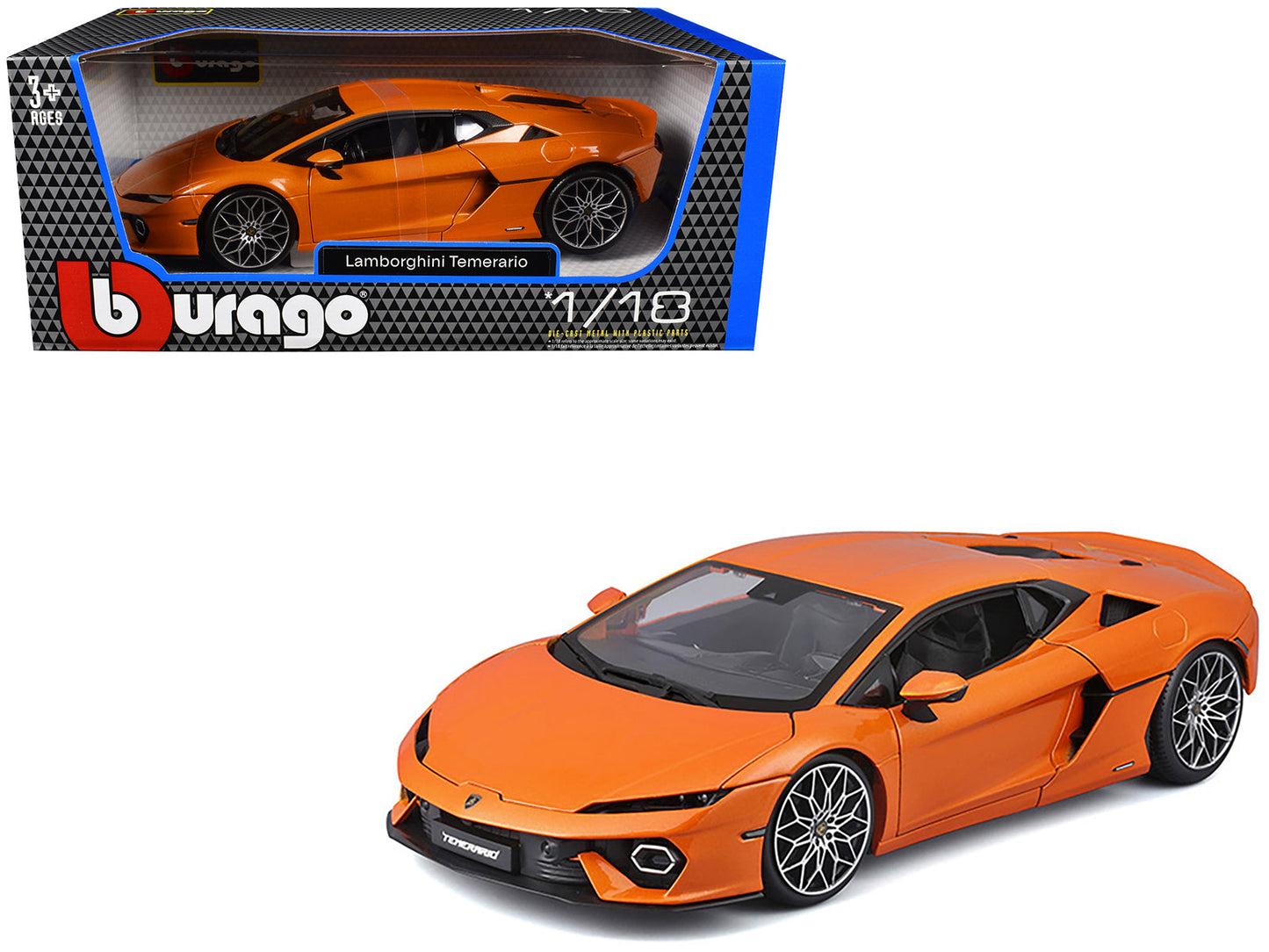 Lamborghini Temerario Orange Metallic 1/18 Diecast Model Car by Bburago free shipping USA