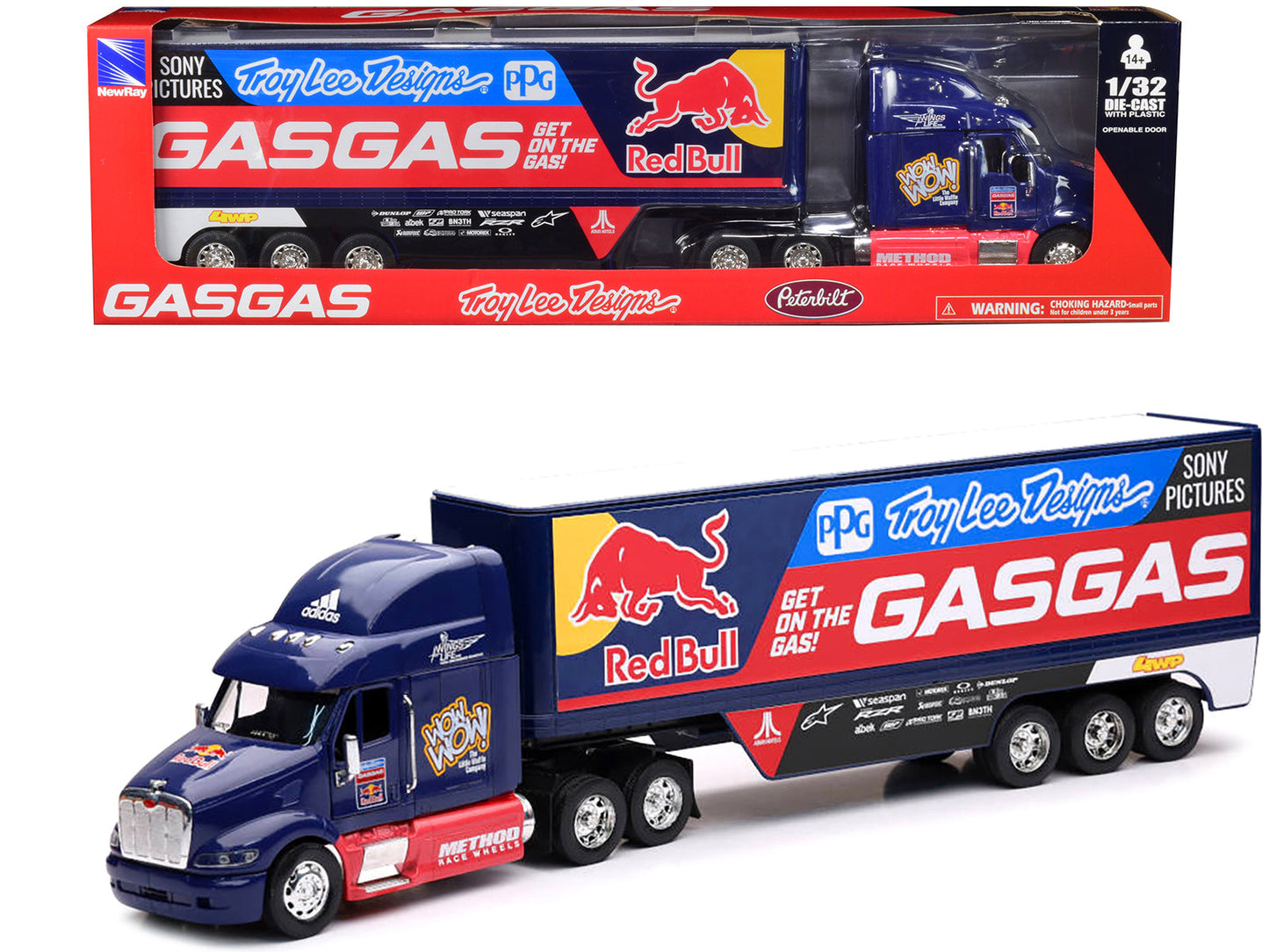 Peterbilt 387 Truck Dark Blue "Red Bull - Troy Lee Designs - GASGAS" 1/32 Diecast Model by New Ray free shipping USA