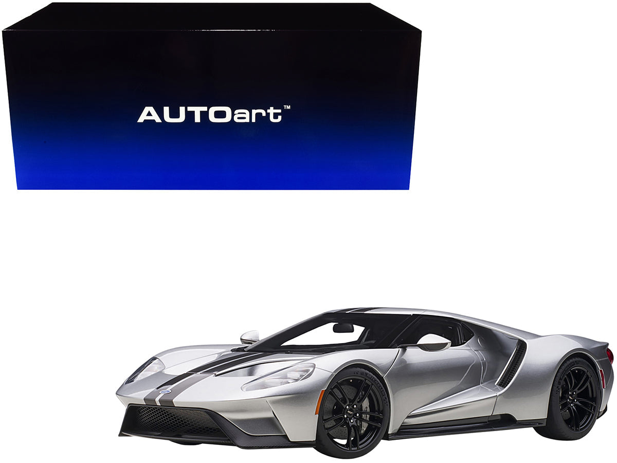 2017 Ford GT Ingot Silver Metallic with Black Stripes 1/12 Model Car by Autoart free shipping USA
