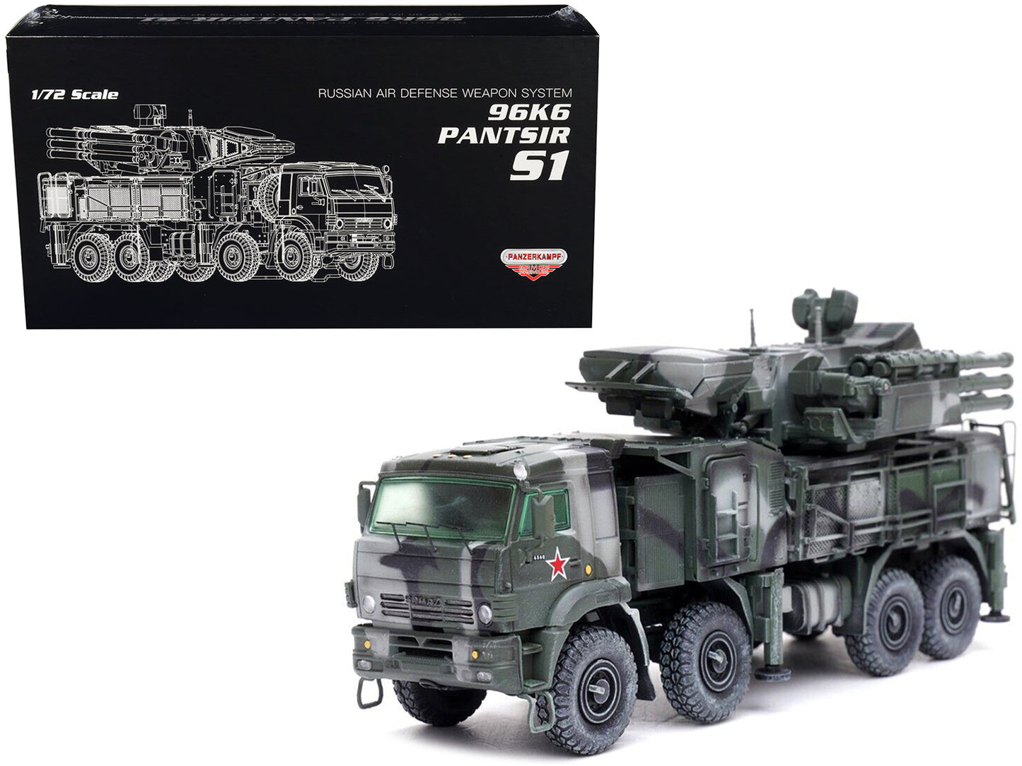 Pantsir S1 96K6 Self-Propelled Air Defense Weapon System Tri-Color Camouflage "Russia's Armed Forces" "Armor Premium" Series 1/72 Diecast Model by Panzerkampf free shipping USA