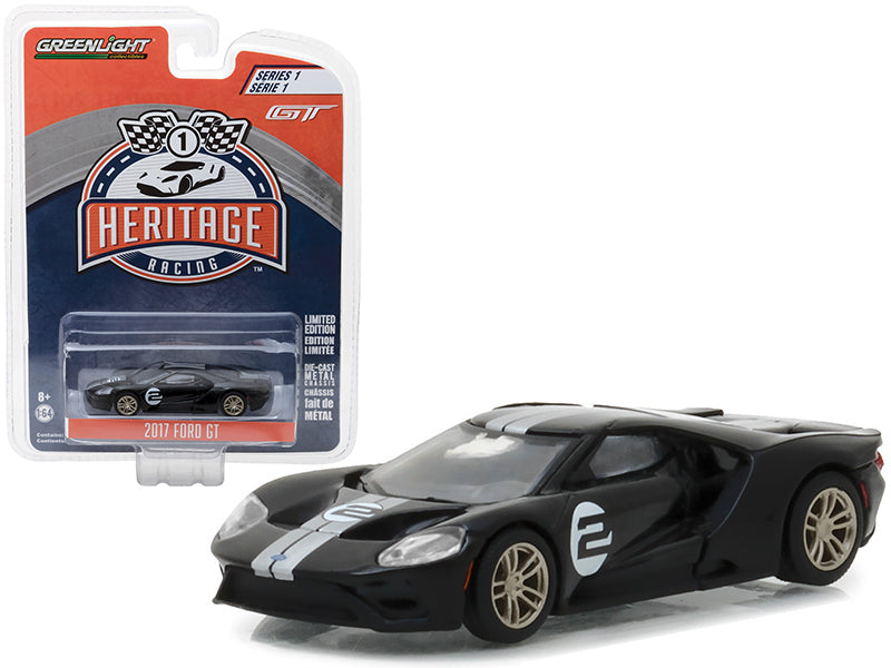 2017 Ford GT Black #2 - Tribute to 1966 Ford GT40 MK II #2 Racing Heritage Series 1 1/64 Diecast Model Car by Greenlight free shipping USA