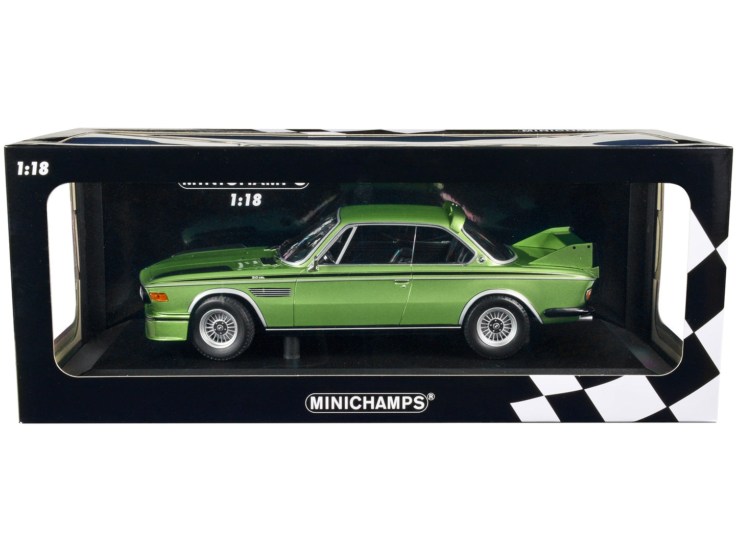 1973 BMW 3.0 CSL Green Metallic with Black Stripes Limited Edition to 450 pieces Worldwide 1/18 Diecast Model Car by Minichamps free shipping USA