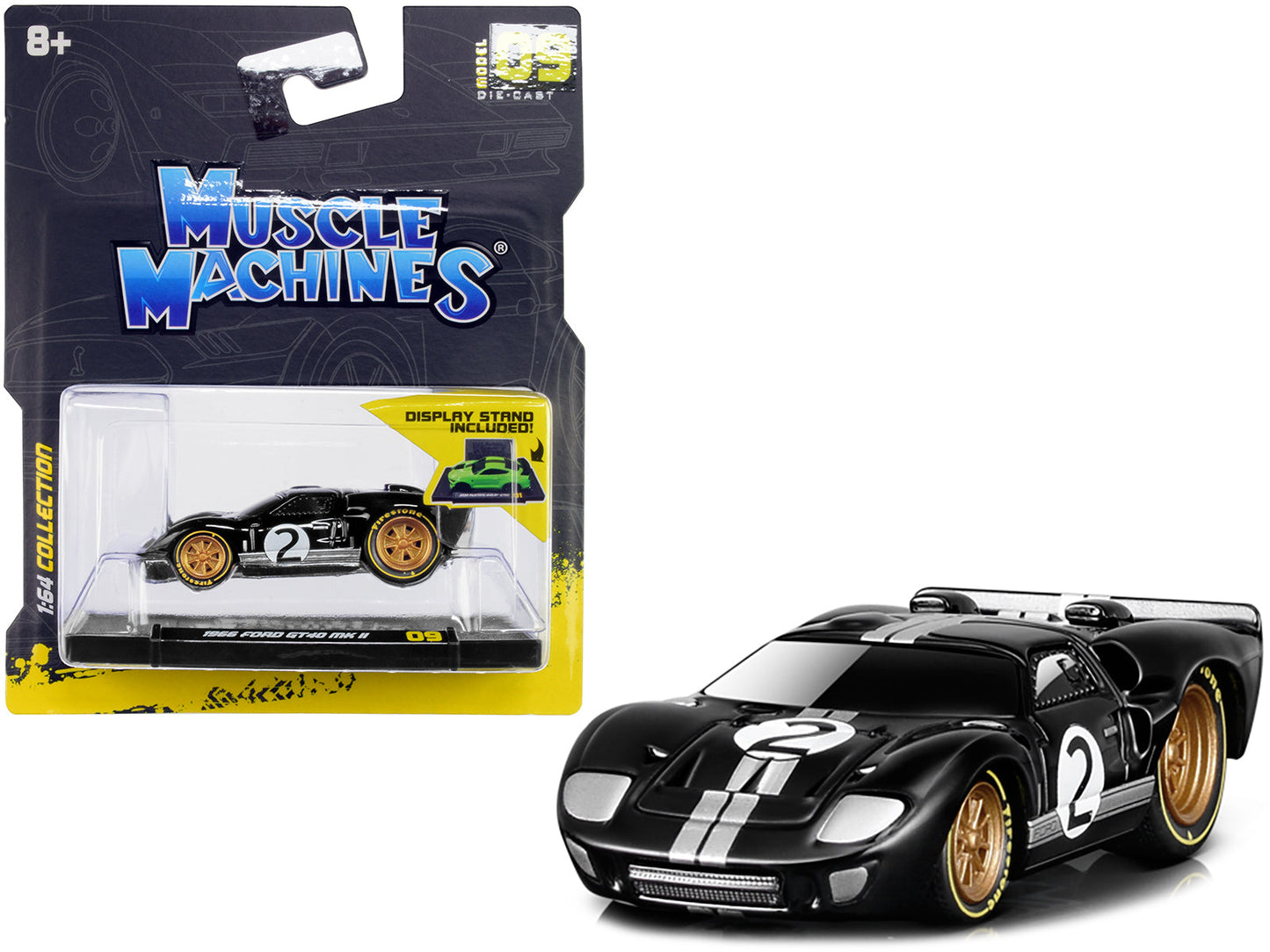 1966 Ford GT40 MKII #2 Black with Silver Stripes and Gold Wheels 1/64 Diecast Model Car by Muscle Machines free shipping USA