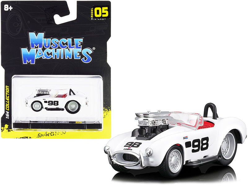 1964 Shelby Cobra #98 White with Red Interior 1/64 Diecast Model Car by Muscle Machines free shipping USA