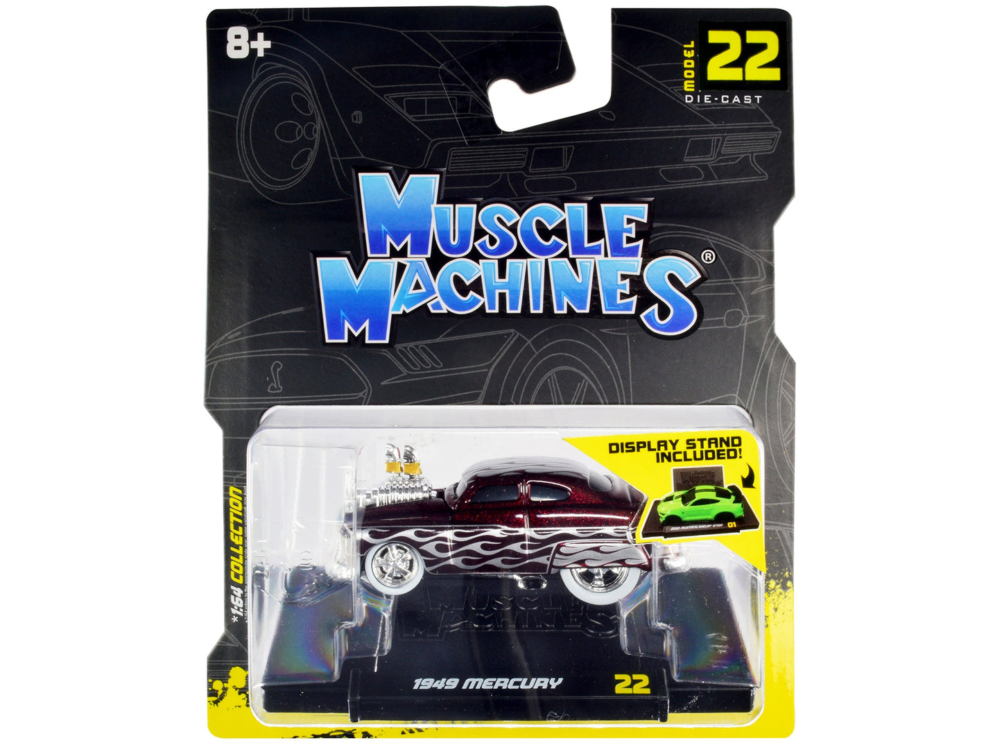 1949 Mercury Custom Coupe Dark Red Metallic with Flames 1/64 Diecast Model Car by Muscle Machines free shipping USA