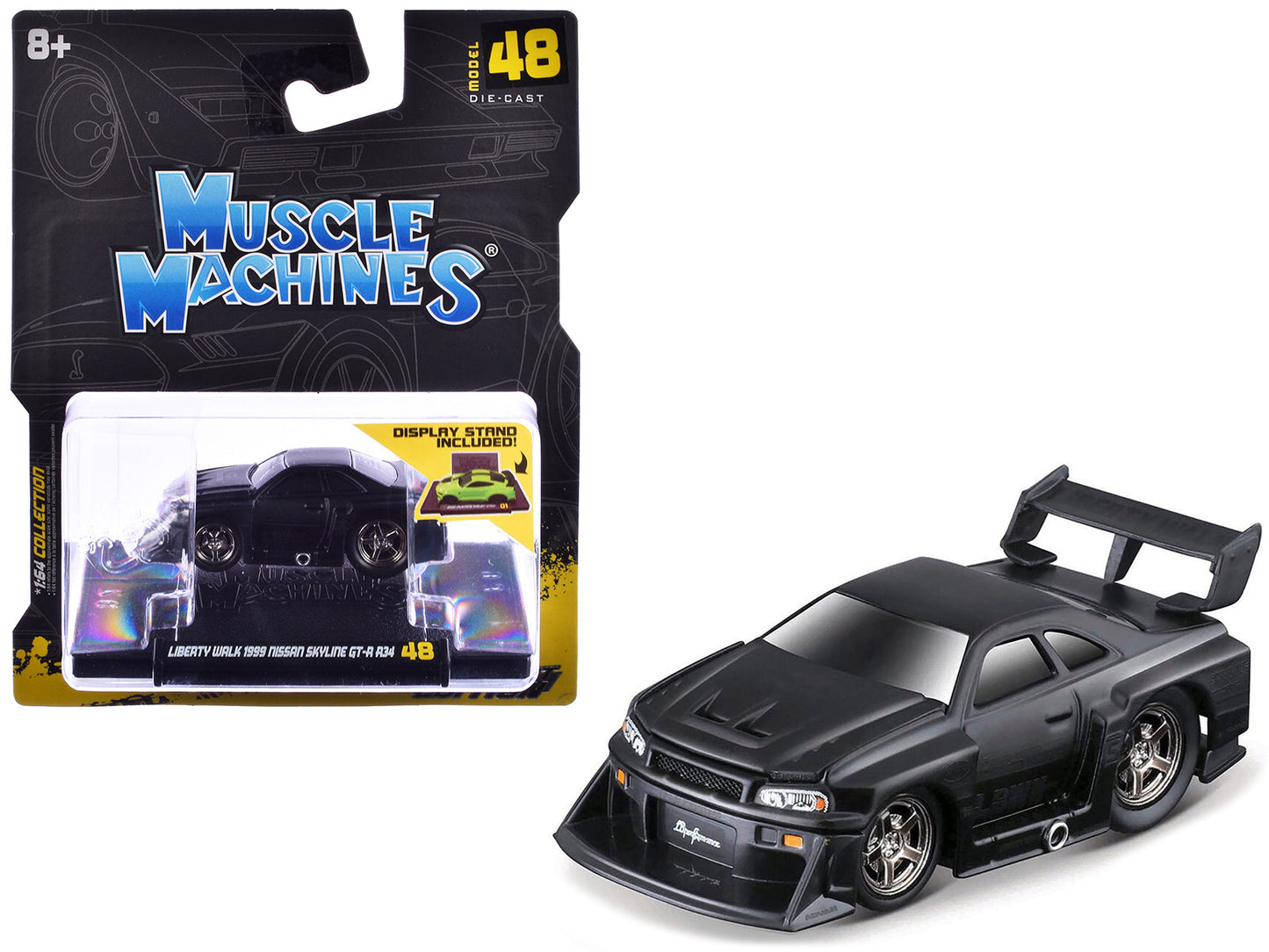 1999 Nissan Skyline GT-R (R34) #5 "Liberty Walk" Matt Black 1/64 Diecast Model Car by Muscle Machines free shipping USA