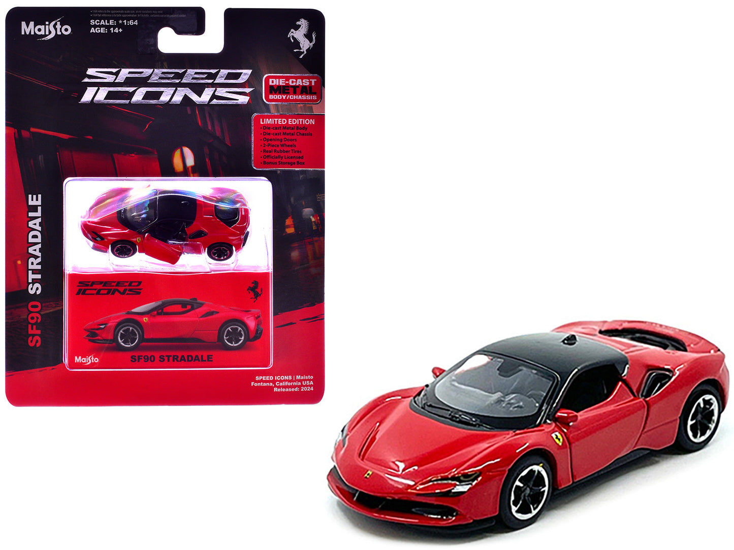 Ferrari SF90 Stradale Red with Black Top "Speed Icons" Series 1/64 Diecast Model Car by Maisto free shipping USA
