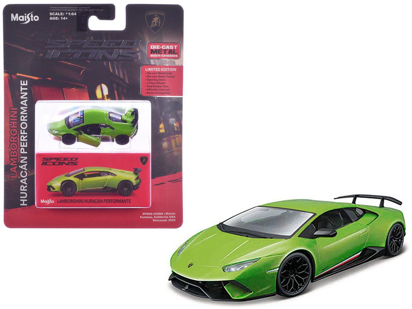 Lamborghini Huracan Performante Green "Speed Icons" Series 1/64 Diecast Model Car by Maisto free shipping USA
