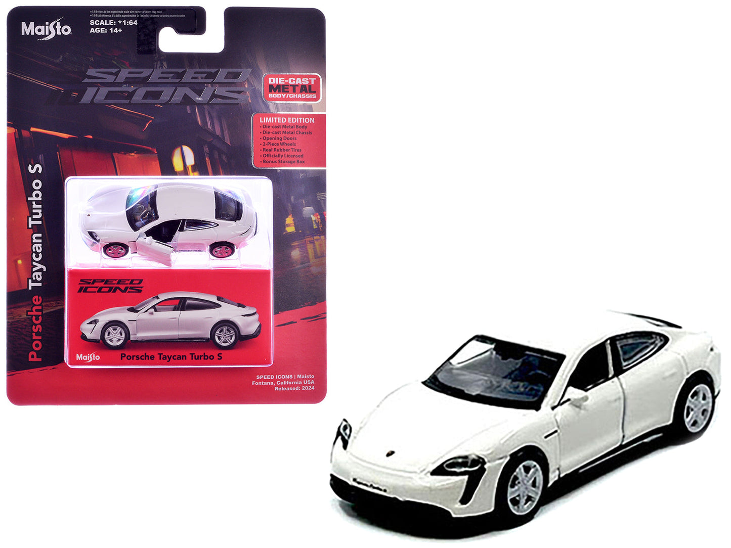 Porsche Taycan Turbo S White "Speed Icons" Series 1/64 Diecast Model Car by Maisto free shipping USA