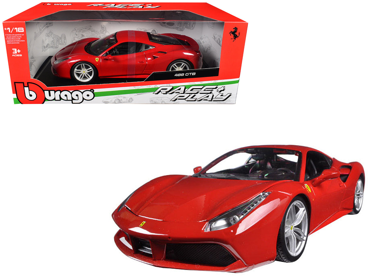 Ferrari 488 GTB Red 1/18 Diecast Model Car by Bburago free shipping USA