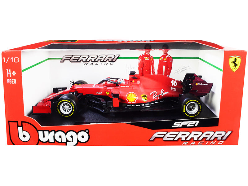 Ferrari SF21 #16 Charles Leclerc Formula One F1 Car "Ferrari Racing" Series 1/18 Diecast Model Car by Bburago free shipping USA