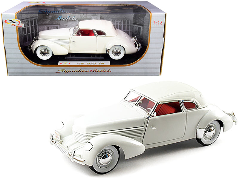 1936 Cord 810 Coupe White with Red Interior 1/18 Diecast Model Car by Signature Models free shipping USA