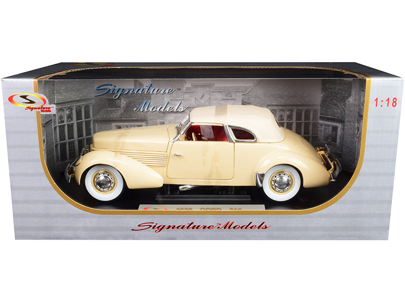 1936 Cord 810 Coupe Yellow with Cream Top and Red Interior 1/18 Diecast Model Car by Signature Models free shipping USA