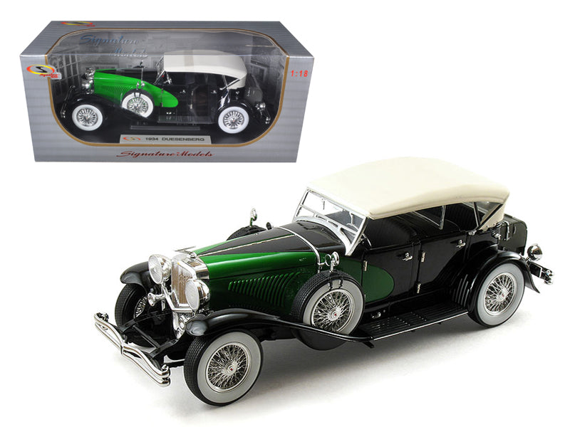 1934 Duesenberg Model J Black and Green with Cream Top 1/18 Diecast Model Car by Signature Models free shipping USA
