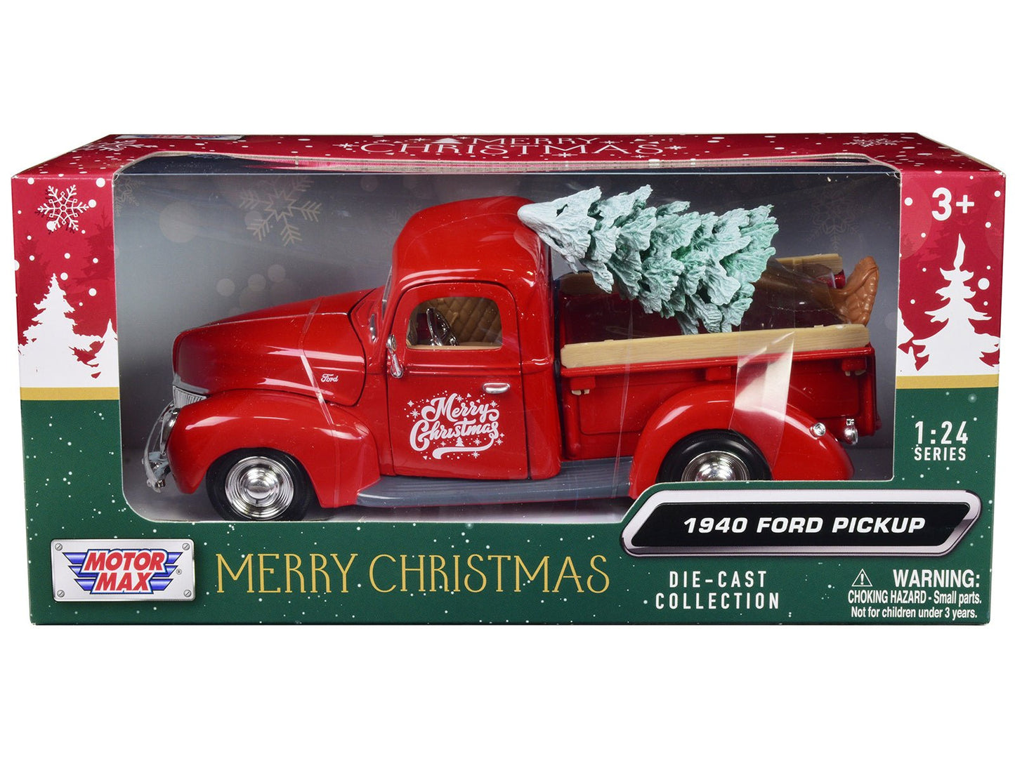 1940 Ford Pickup Truck Red "Merry Christmas" with Tree Accessory 1/24 Diecast Model Car by Motormax free shipping USA