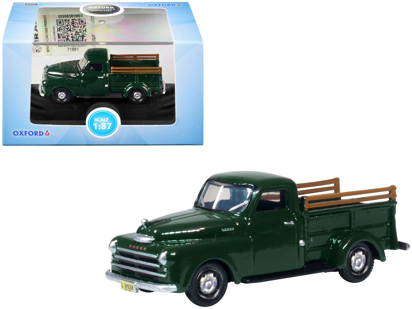 1948 Dodge B-1B Pickup Truck Dark Green 1/87 (HO) Scale Diecast Model Car by Oxford Diecast free shipping USA