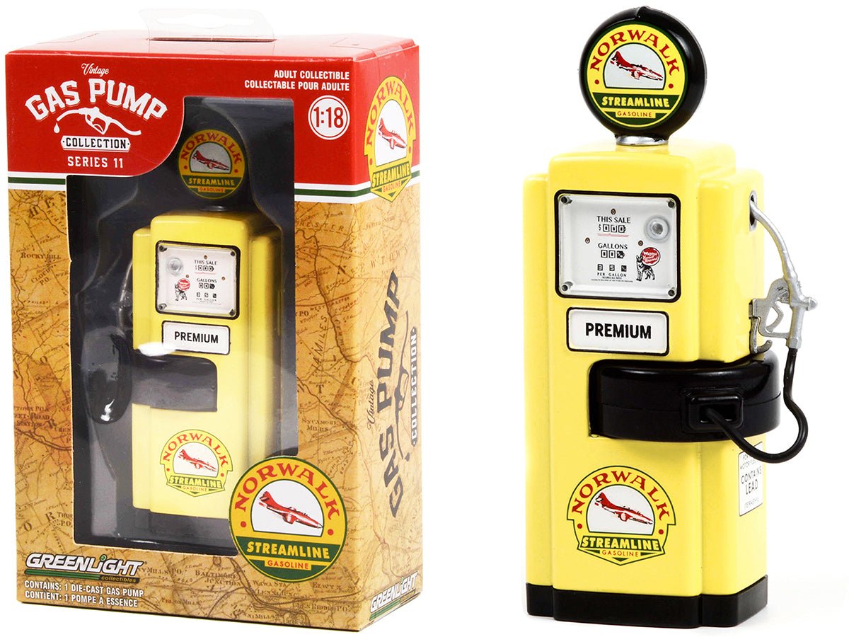 1948 Wayne 100-A Gas Pump "Norwalk Gasoline" Yellow and Black "Vintage Gas Pumps" Series 11 1/18 Diecast Model by Greenlight free shipping USA