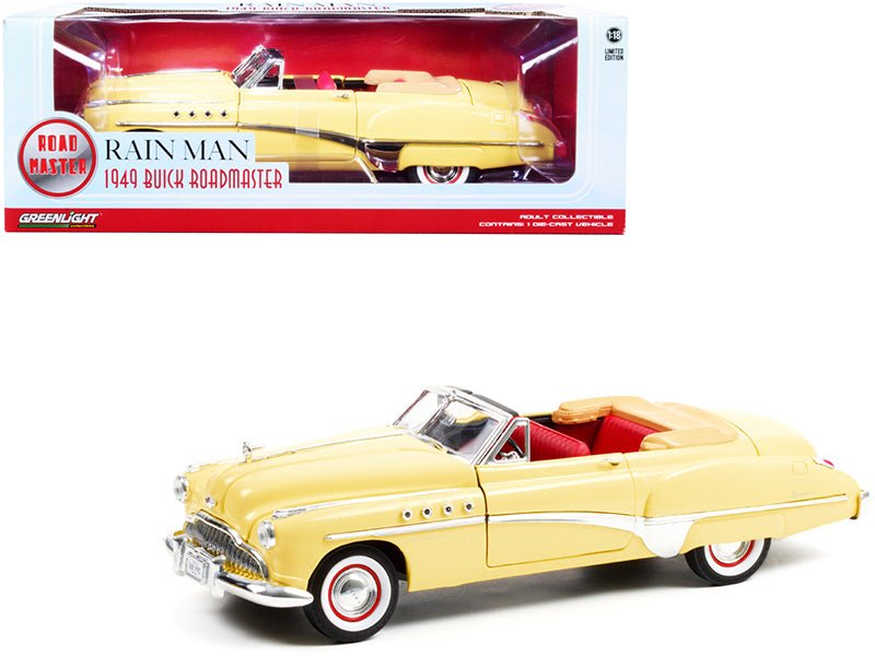 1949 Buick Roadmaster Convertible (Charlie Babbitt's) Yellow with Red Interior "Rain Man" (1988) Movie 1/18 Diecast Model Car by Greenlight free shipping USA