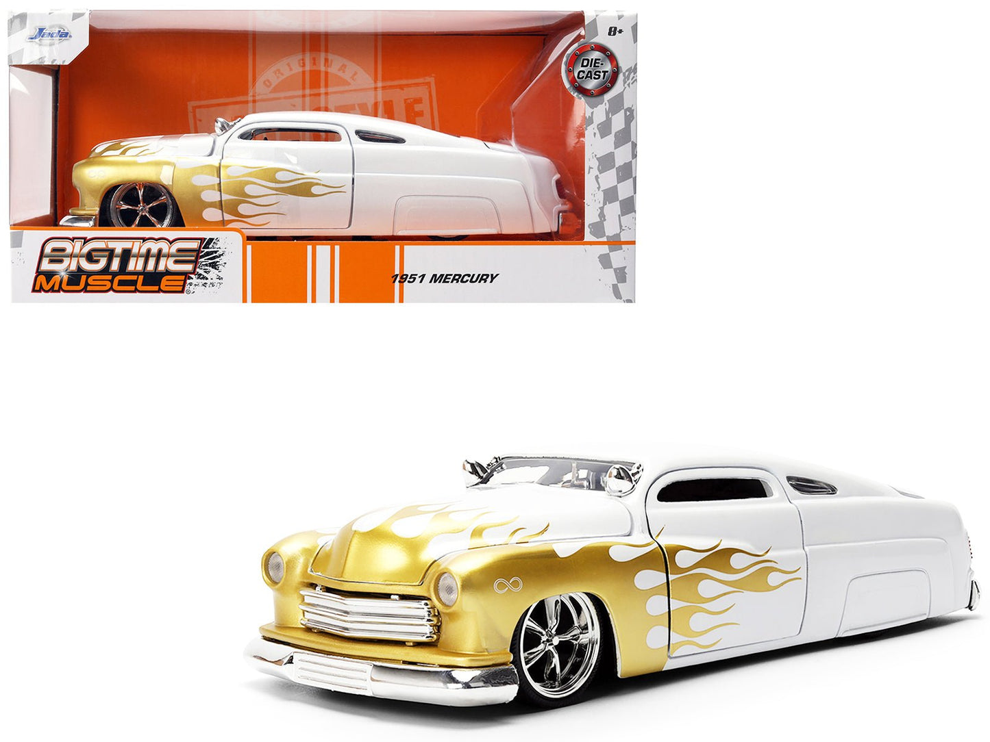 1951 Mercury Coupe White with Gold Flames "Bigtime Muscle" Series 1/24 Diecast Model Car by Jada free shipping USA