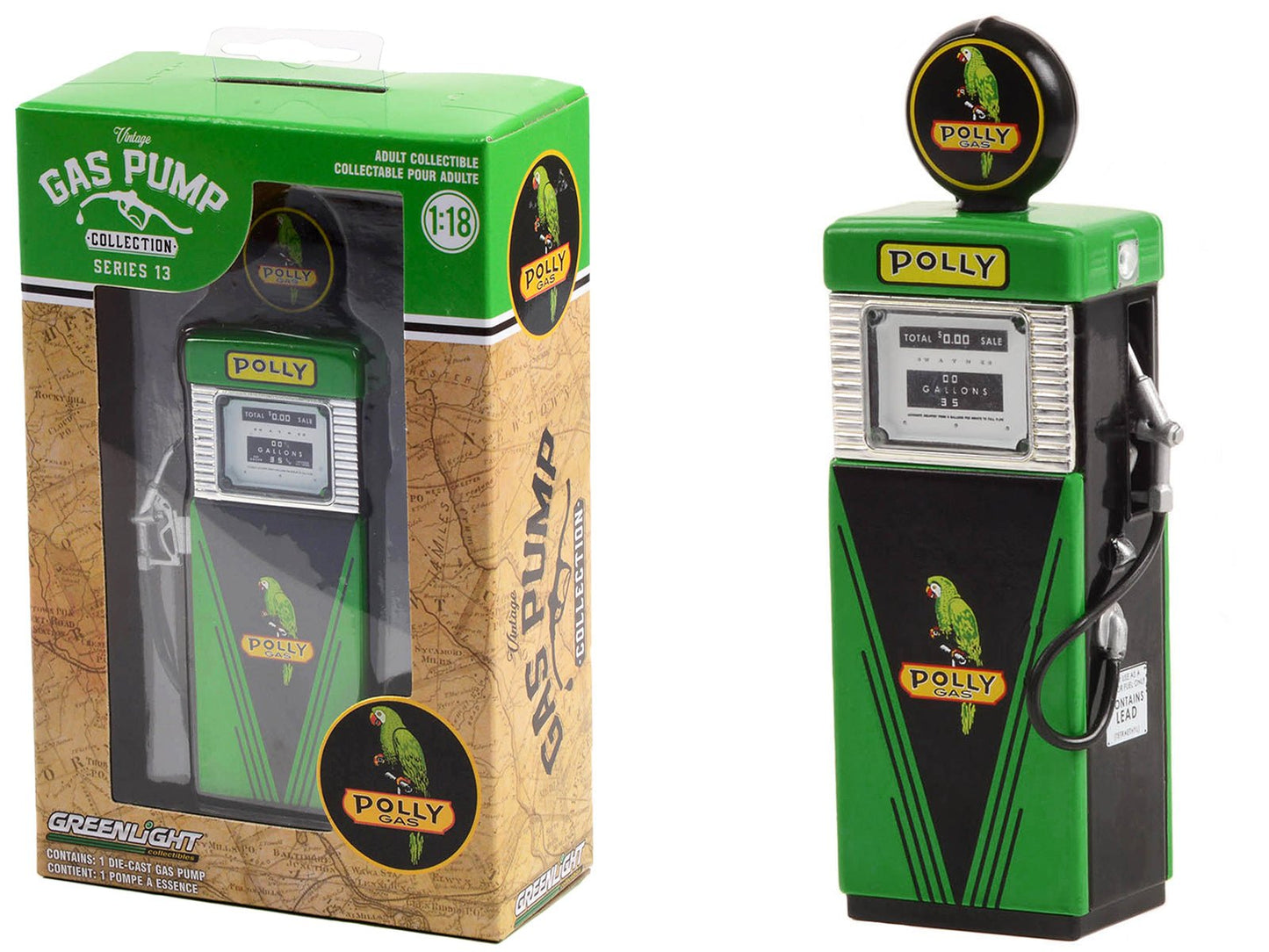 1951 Wayne 505 Gas Pump "Polly Gas" Green and Black "Vintage Gas Pumps" Series 13 1/18 Diecast Model by Greenlight free shipping USA