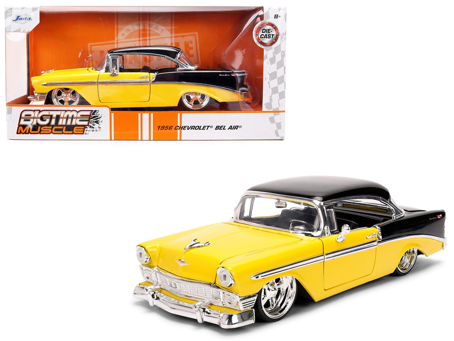 1956 Chevrolet Bel Air Yellow and Black "Bigtime Muscle" Series 1/24 Diecast Model Car by Jada free shipping USA