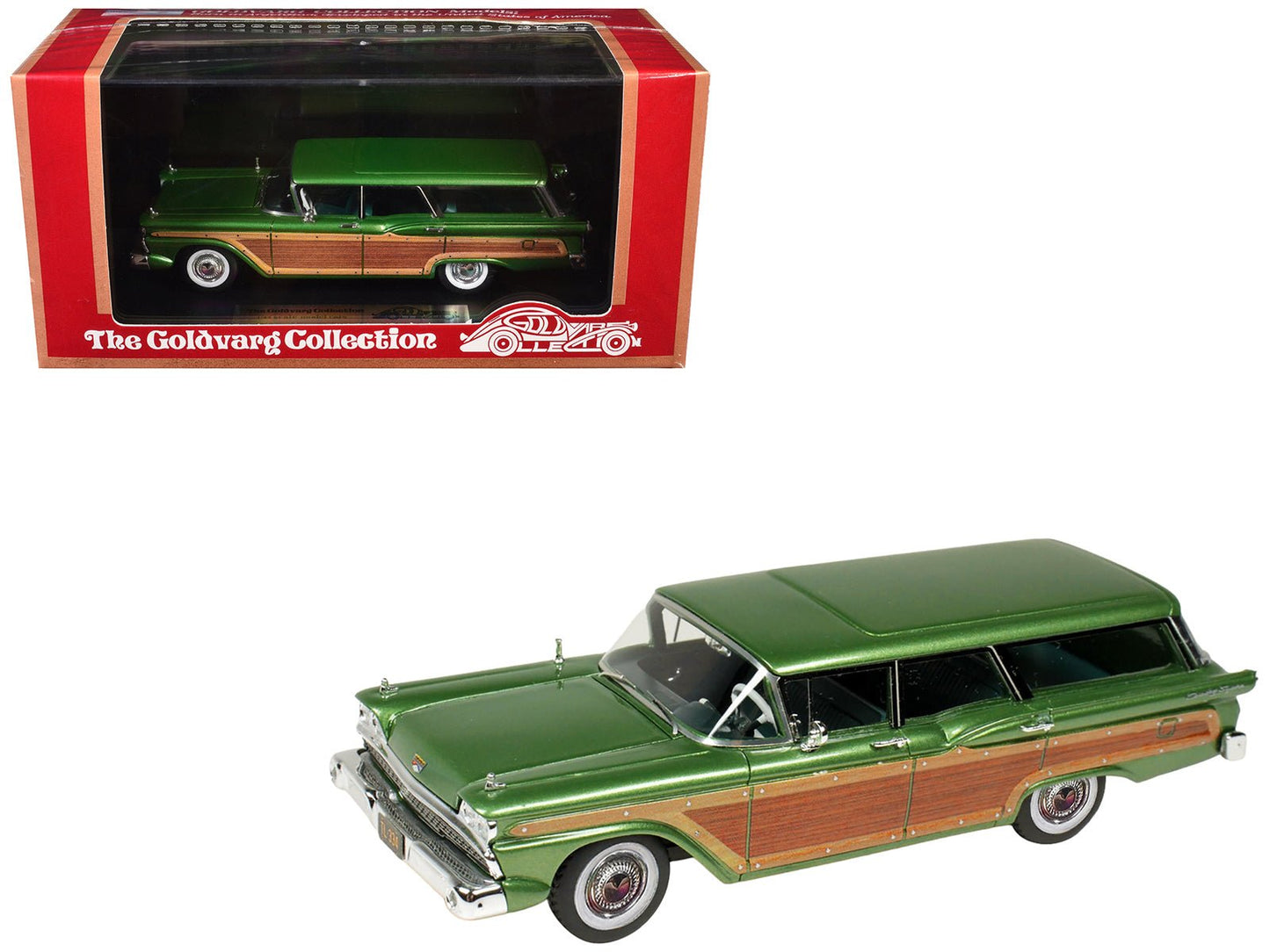 1959 Ford Country Squire Sherwood Green Metallic with Woodgrain Sides and Green Interior Limited Edition to 200 pieces Worldwide 1/43 Model Car by Goldvarg Collection free shipping USA