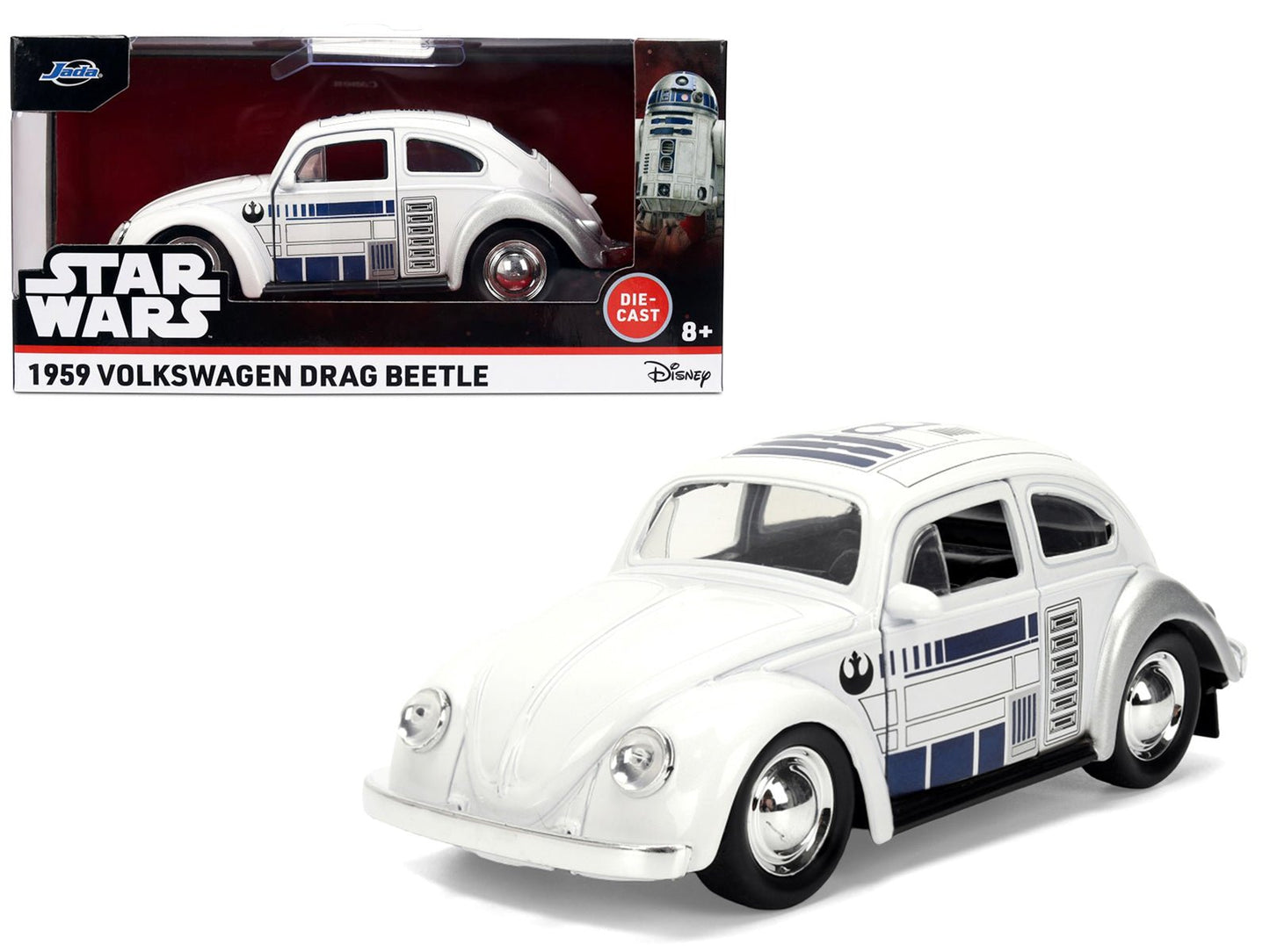 1959 Volkswagen Beetle "R2-D2" Livery White with Graphics "Star Wars" Franchise "Hollywood Rides" Series 1/32 Diecast Model Car by Jada free shipping USA