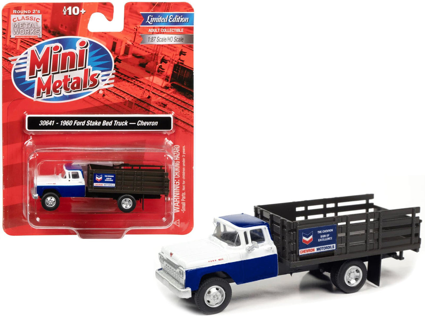1960 Ford Stake Bed Truck "Chevron" Blue and White 1/87 (HO) Scale Model Car by Classic Metal Works free shipping USA