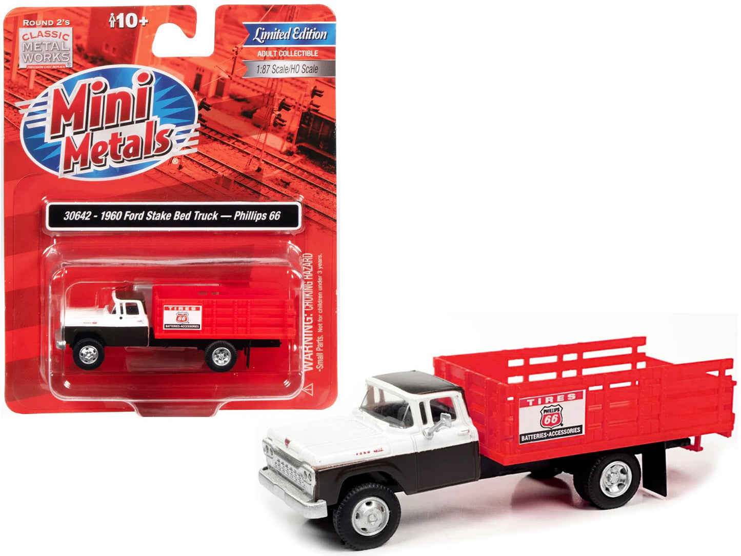 1960 Ford Stake Bed Truck "Phillips 66" Black and White with Red Stakes 1/87 (HO) Scale Model Car by Classic Metal Works free shipping USA