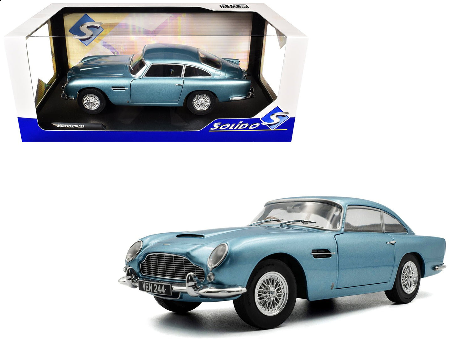 1964 Aston Martin DB5 RHD (Right Hand Drive) Light Blue Metallic 1/18 Diecast Model Car by Solido free shipping USA