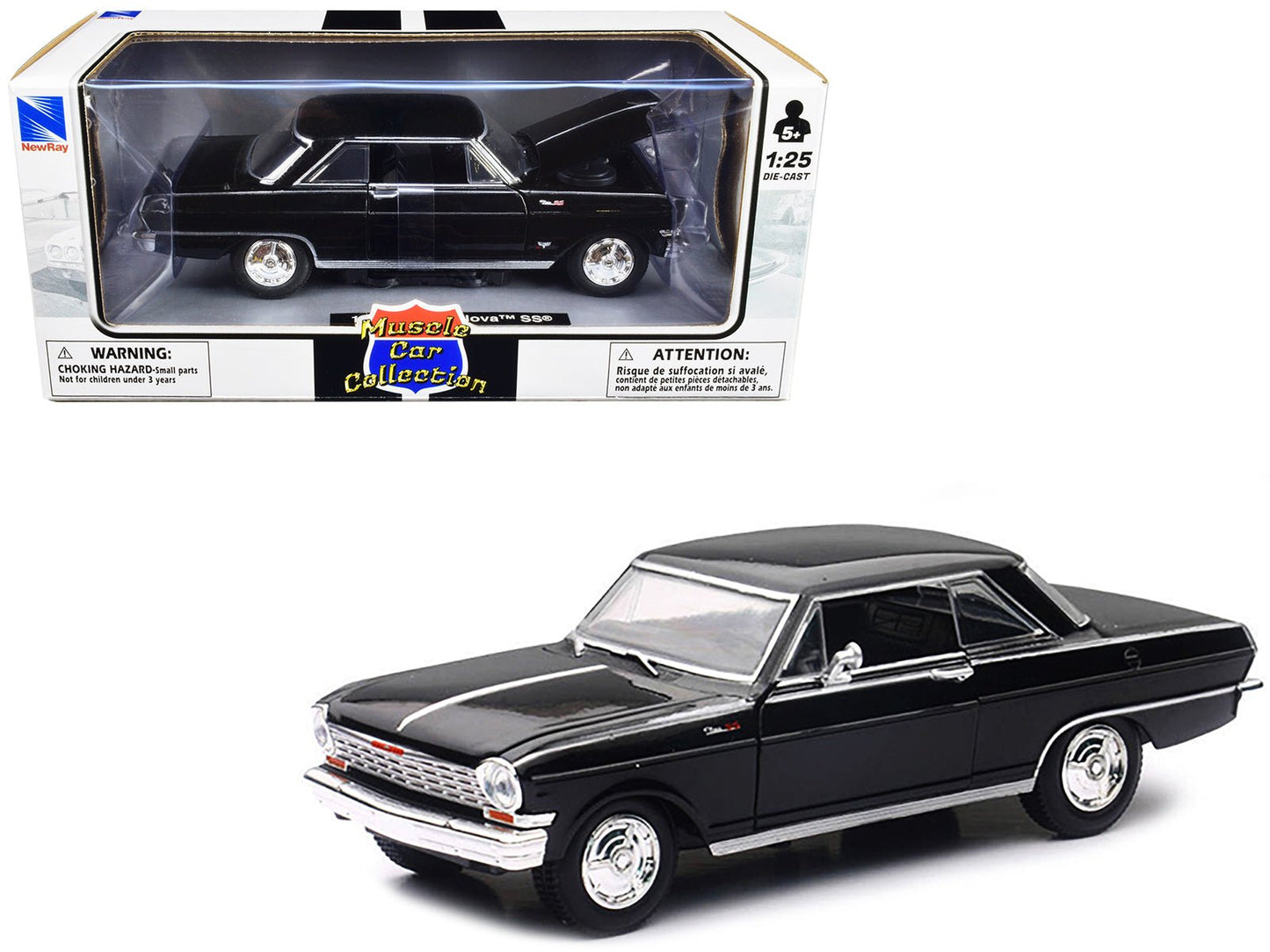 1964 Chevrolet Nova SS Black "Muscle Car Collection" 1/25 Diecast Model Car by New Ray free shipping USA