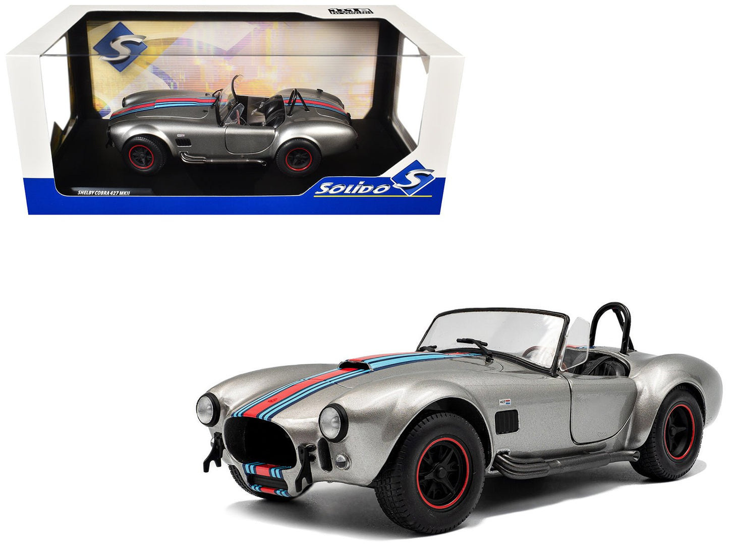 1965 Shelby Cobra 427 MKII "Solido Works M Racing Tribute" Gray Metallic with Stripes 1/18 Diecast Model Car by Solido free shipping USA