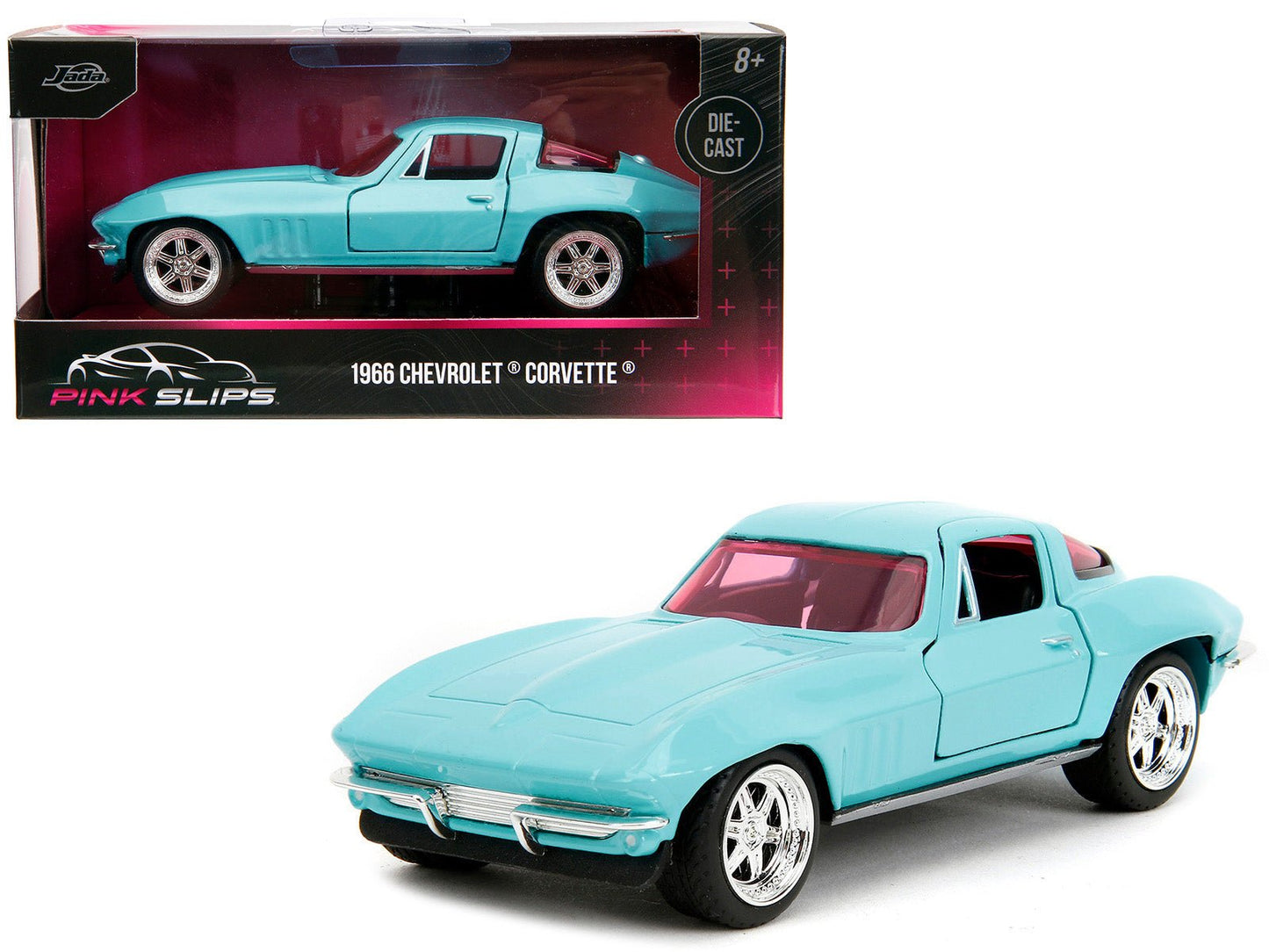 1966 Chevrolet Corvette Light Blue with Pink Tinted Windows "Pink Slips" Series 1/32 Diecast Model Car by Jada free shipping USA