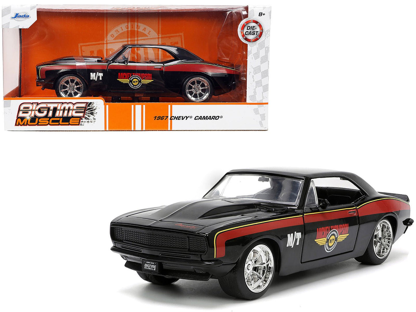 1967 Chevrolet Camaro "Mickey Thompson" Black with Red and Yellow Stripes "Bigtime Muscle" Series 1/24 Diecast Model Car by Jada free shipping USA