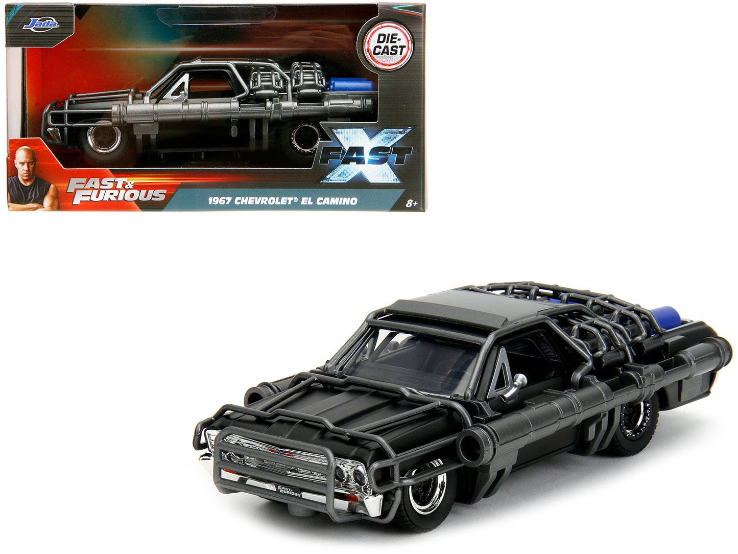 1967 Chevrolet El Camino with Cannons Matt Black "Fast X" (2023) Movie "Fast & Furious" Series 1/32 Diecast Model Car by Jada free shipping USA