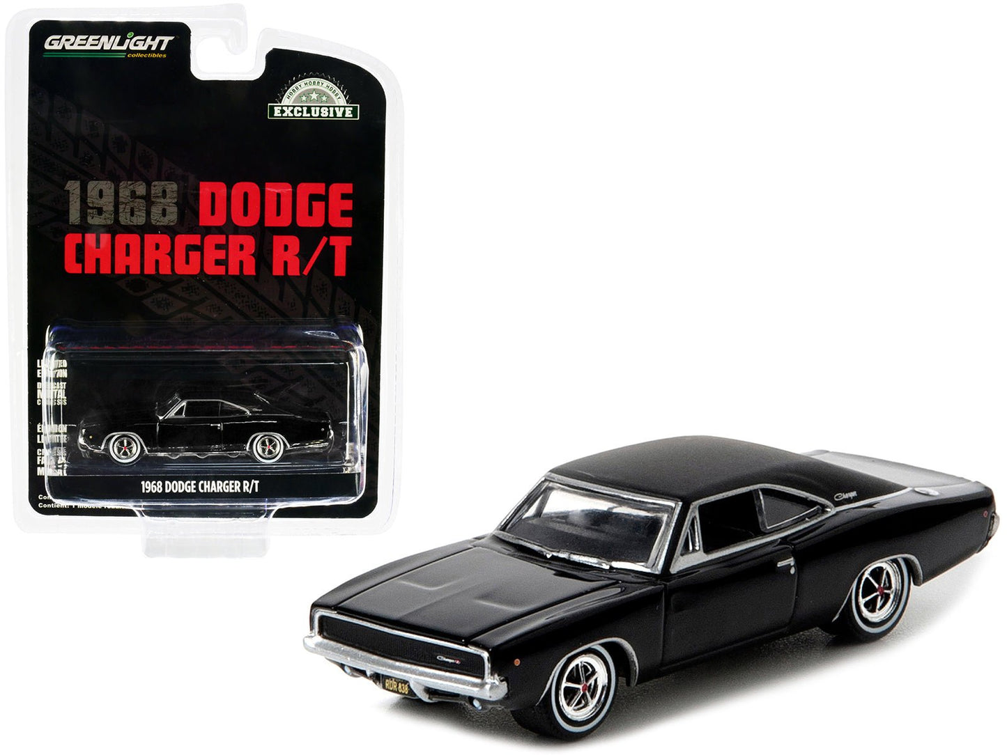 1968 Dodge Charger R/T Black "Hobby Exclusive" 1/64 Diecast Model Car by Greenlight free shipping USA