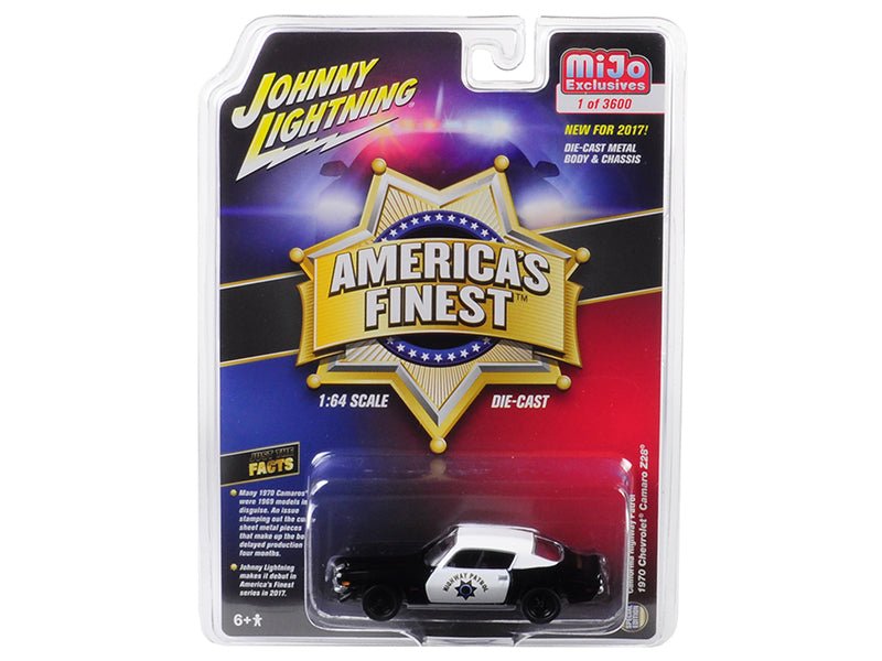 1970 Chevrolet Camaro Z28 California Highway Patrol (CHP) Black and White "America's Finest" Limited Edition to 3600 pieces Worldwide 1/64 Diecast Model Car by Johnny Lightning free shipping USA