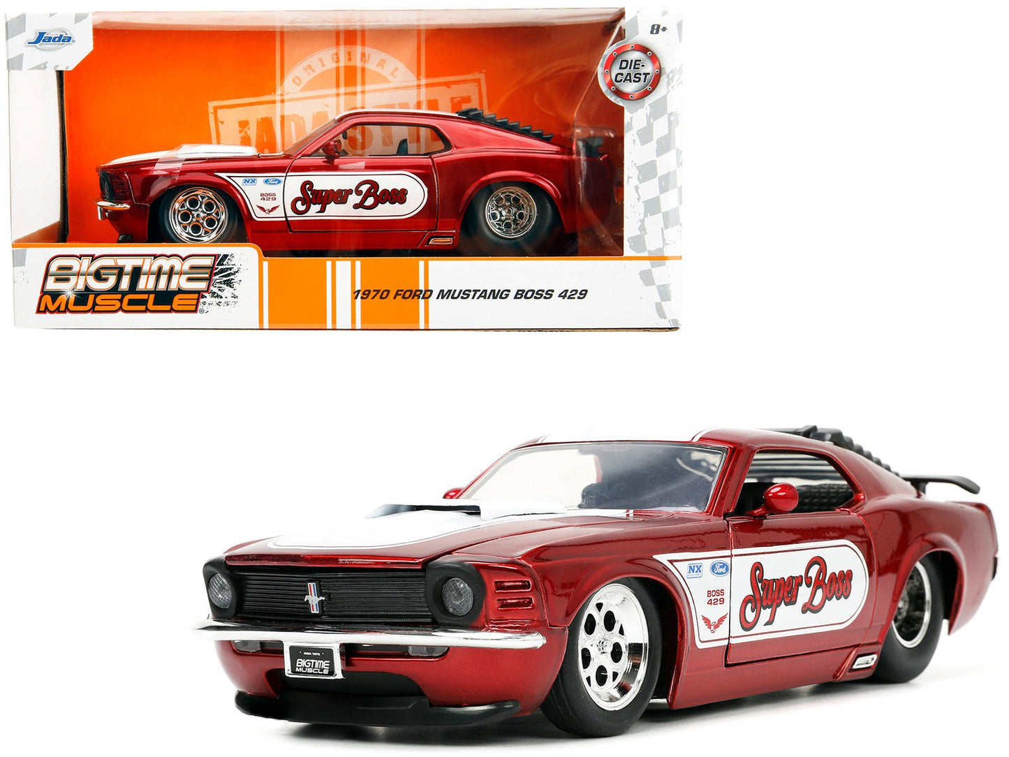 1970 Ford Mustang Boss 429 Candy Red with White Stripes "Super Boss" "Bigtime Muscle" Series 1/24 Diecast Model Car by Jada free shipping USA