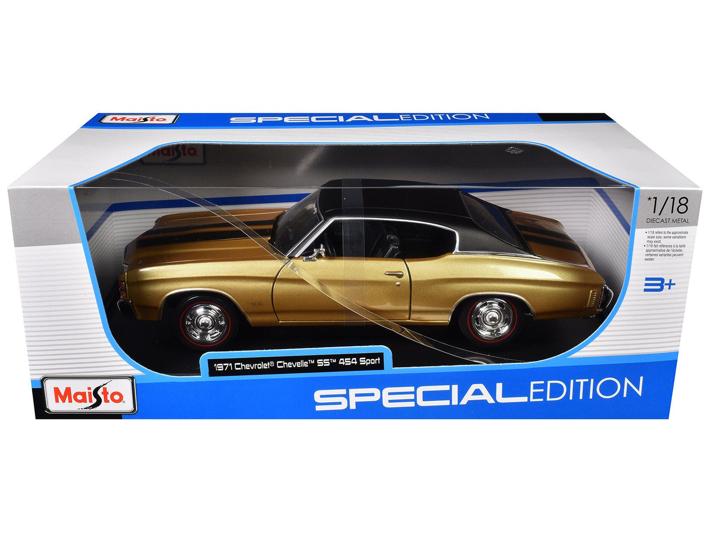 1971 Chevrolet Chevelle SS 454 Sport Gold Metallic with Black Top and Black Stripes "Special Edition" 1/18 Diecast Model Car by Maisto free shipping USA
