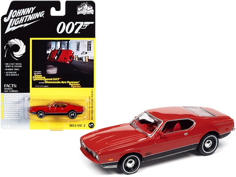 1971 Ford Mustang Mach 1 Bright Red with Black Bottom (James Bond 007) "Diamonds Are Forever" (1971) Movie "Pop Culture" Series 1/64 Diecast Model Car by Johnny Lightning free shipping USA