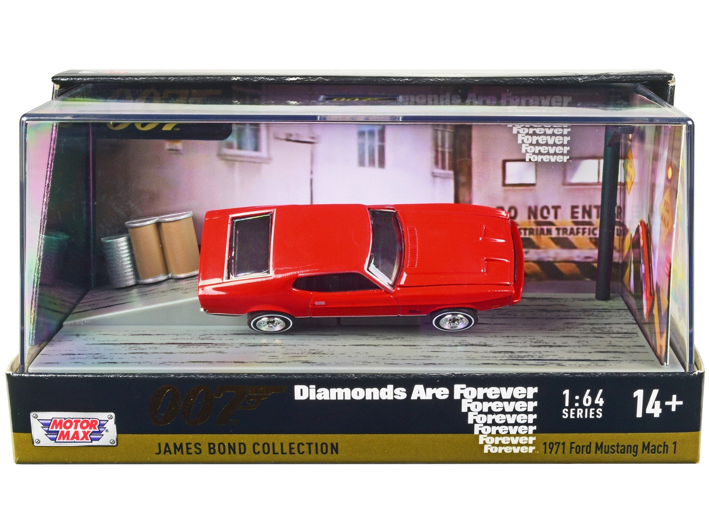 1971 Ford Mustang Mach 1 Red James Bond 007 "Diamonds are Forever" (1971) Movie with Display 1/64 Diecast Model Car by Motormax free shipping USA