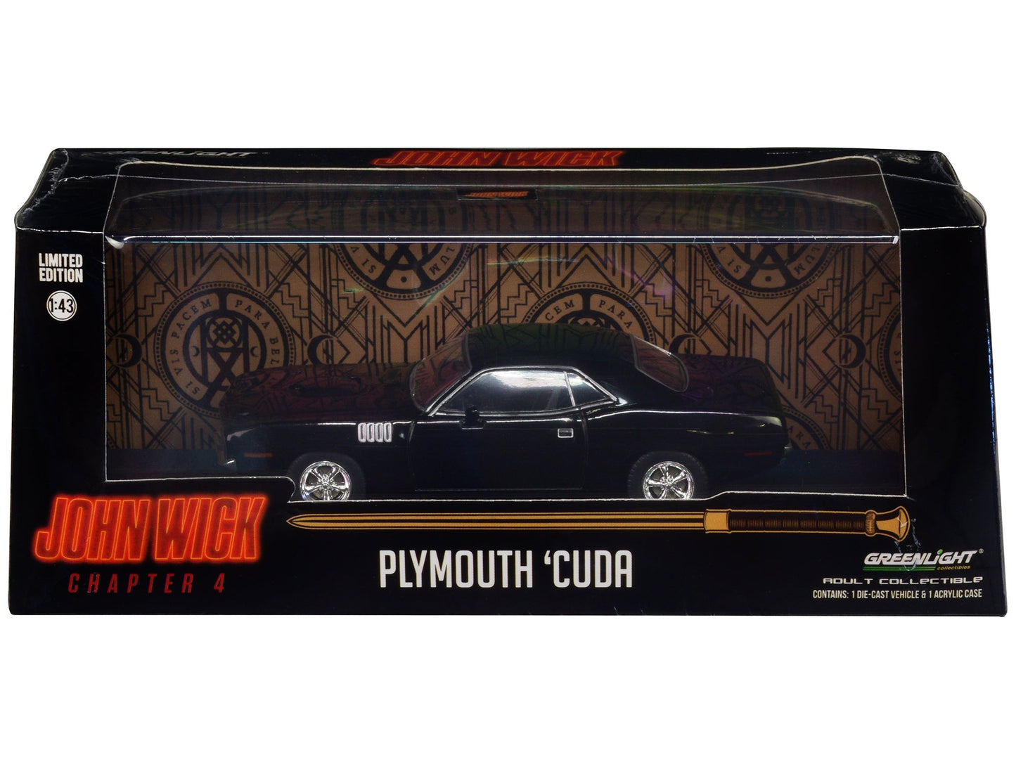 1971 Plymouth Barracuda Black "John Wick: Chapter 4" (2023) Movie "Hollywood" Series 1/43 Diecast Model Car by Greenlight free shipping USA