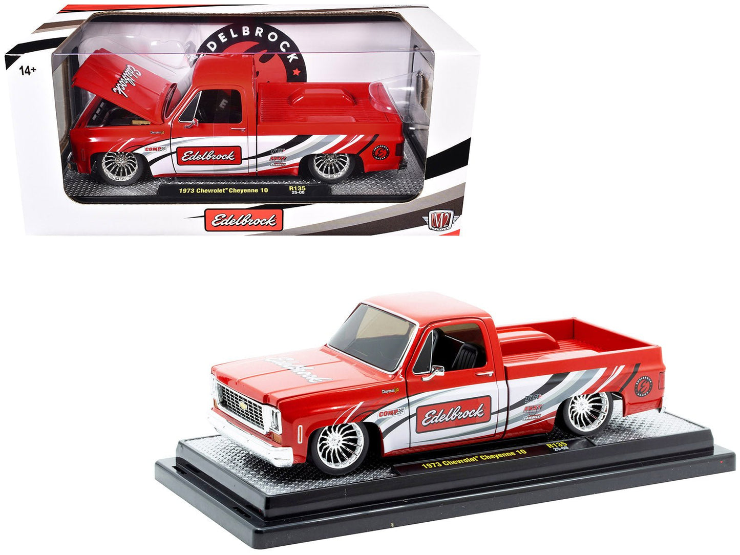 1973 Chevrolet Cheyenne 10 Pickup Truck "Edelbrock" Red with Graphics Limited Edition to 7850 pieces Worldwide 1/24 Diecast Model Car by M2 Machines free shipping USA