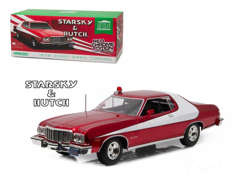 1976 Ford Gran Torino "Starsky and Hutch" Red Chrome Edition (TV Series 1975-79) 1/18 Diecast Model Car by Greenlight free shipping USA