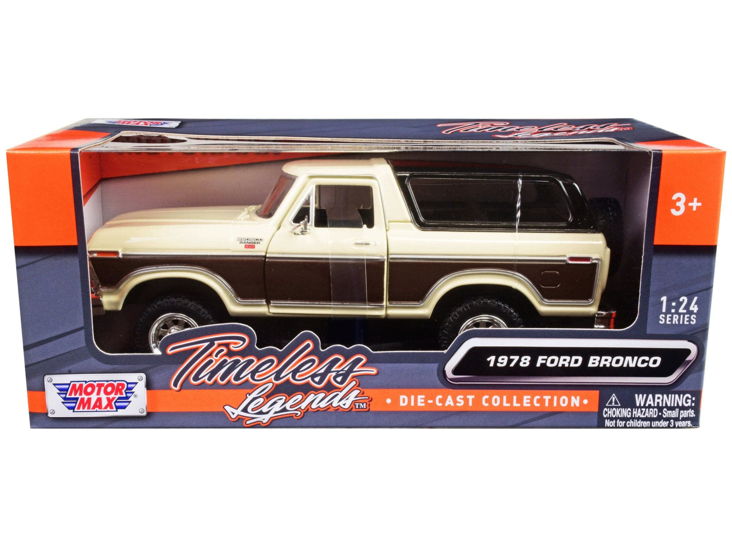 1978 Ford Bronco Ranger XLT with Spare Tire Cream and Brown with Black Camper Shell "Timeless Legends" Series 1/24 Diecast Model Car by Motormax free shipping USA
